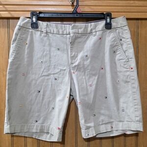 Tommy Hilfiger Shorts Embroidered Logo Print Chino Casual Flat Front‎ Size 6